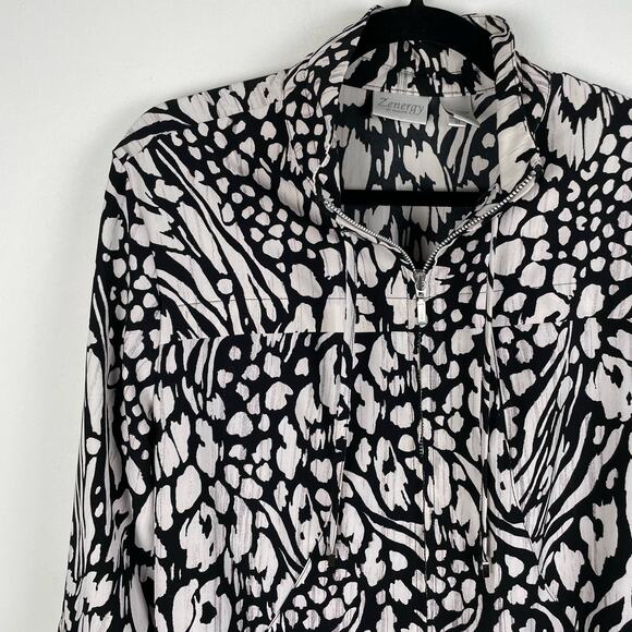 Zenergy Chicos Lightweight Jacket Women Sz 2 Large Full Zip 3/4 Sleeves Pockets - Picture 2 of 9